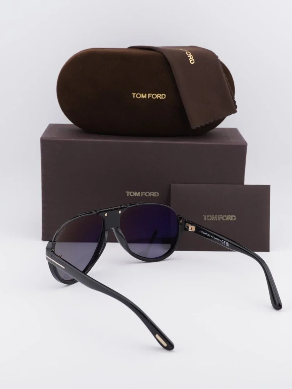 Tom Ford Dimitry FT0334 01D Aviator Sunglasses - Shiny Black / Smoke Polarized